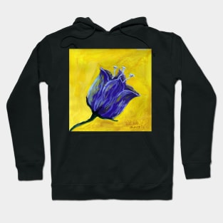 Purple tulip on yellow, acrylic painting Hoodie